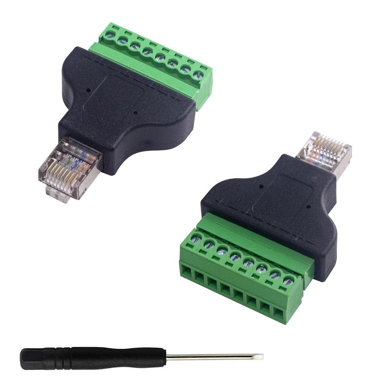 Poyiccot RJ45 Screw Terminal Adapter 2-Pack, Network Ethernet Adapter, RJ45 Breakout Board 8p8c Male to 8 Pin AV Terminal Screw Converter Block Plug for CCTV, Cat5, Cat6 - Image 1
